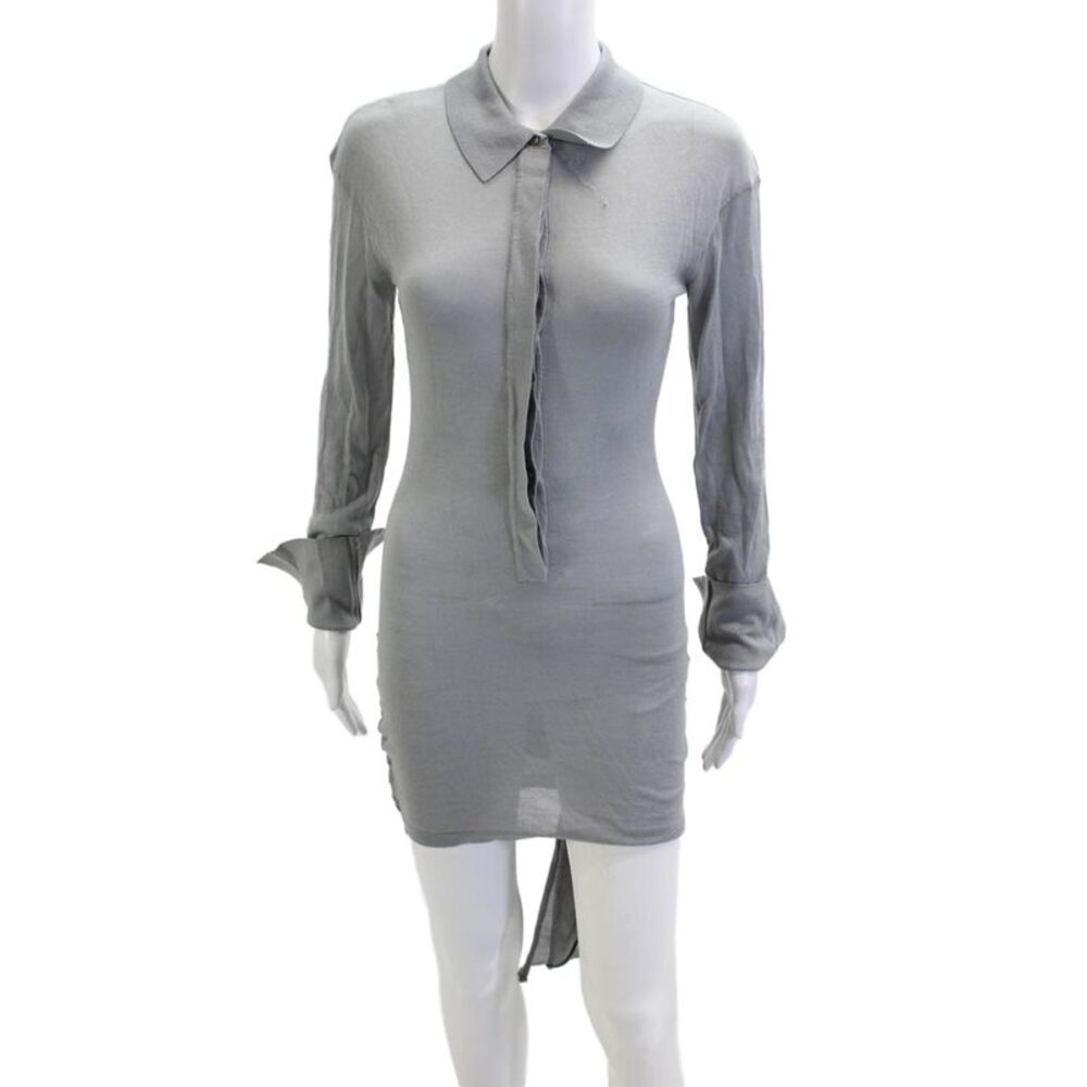 Lioness Womens Bodycon Shirt Dress Gray Longsleeve Collared Viscose Size XS